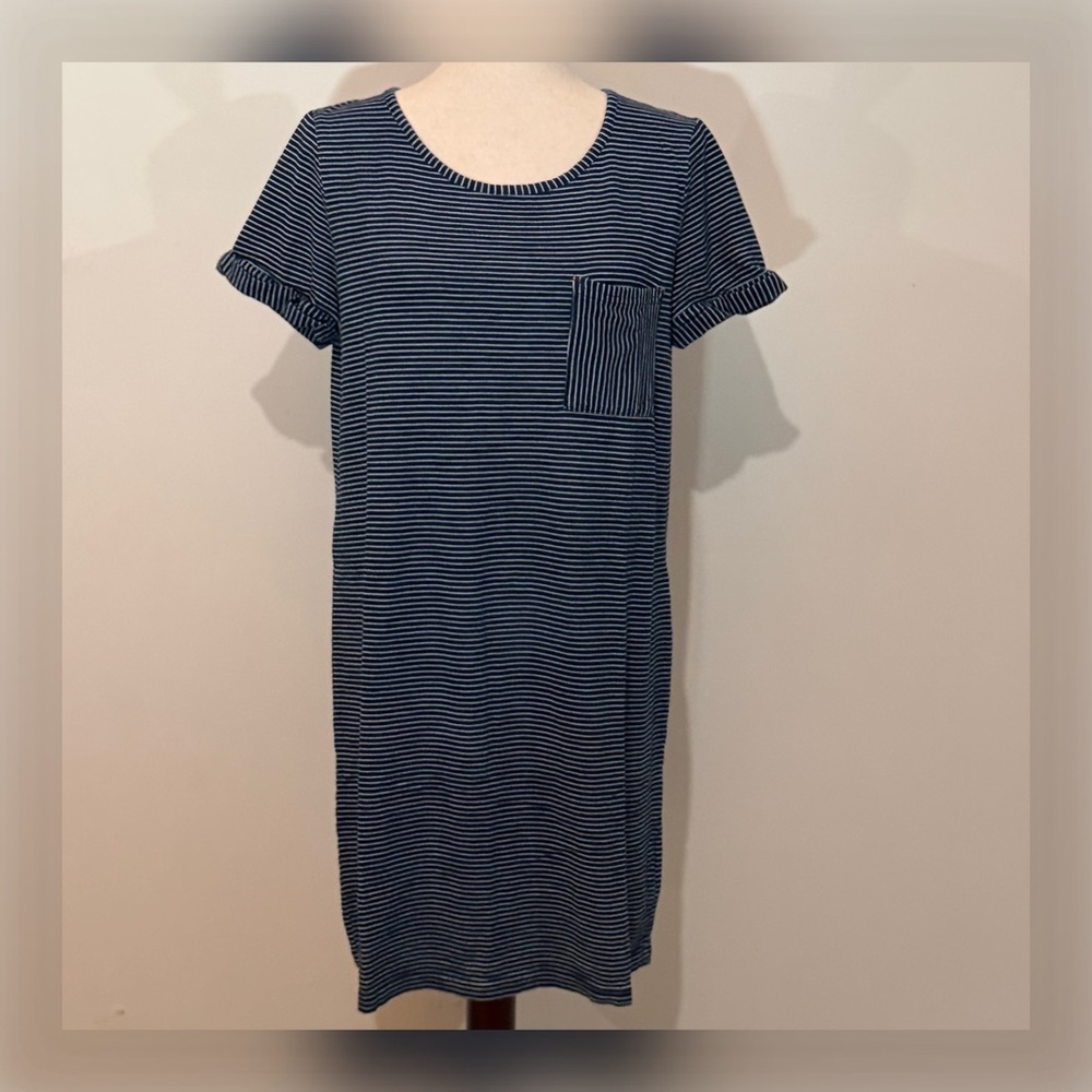 JANE and DELANCEY Short Sleeve Dark Blue and White Striped T-Shirt Dress